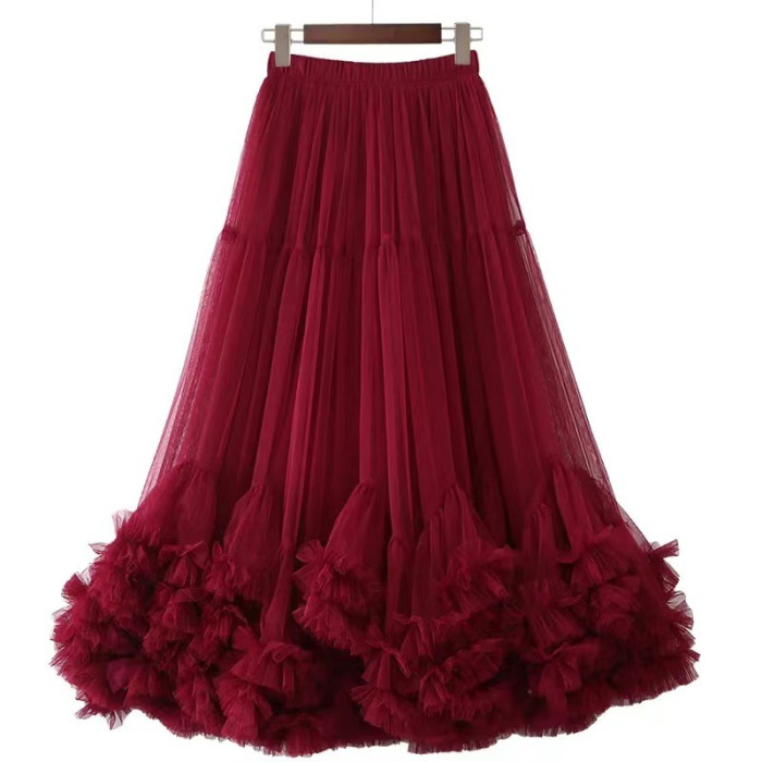Mesh Fungus Lace Double-Deck Swingy A-Line Skirt