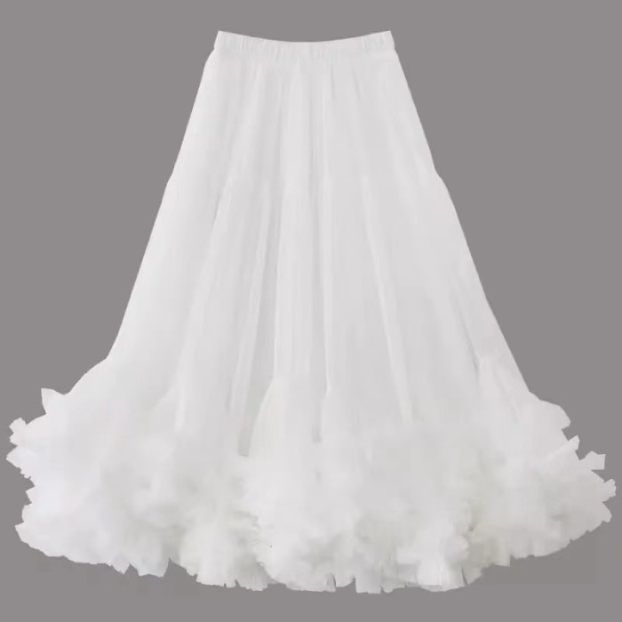 Mesh Fungus Lace Double-Deck Swingy A-Line Skirt