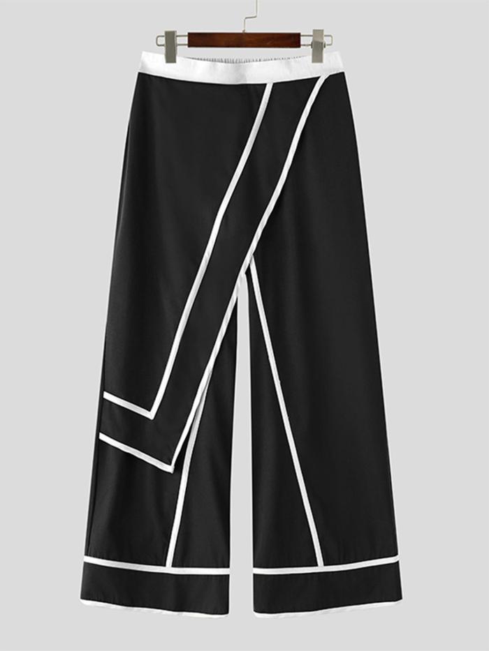 Men's Fake Two-Piece Layered Color Block Trousers