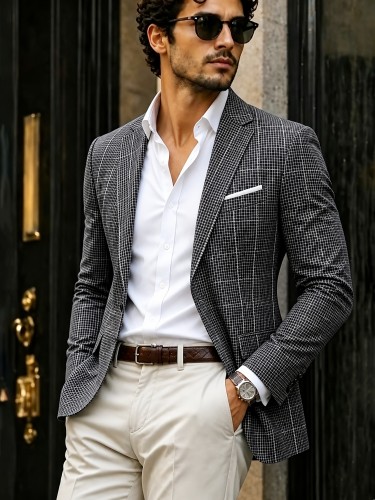 Men's Plaid Sporty Casual Slim Fit Suit Jacket