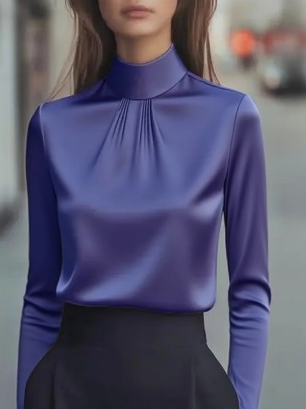 Women's Dressy Blouse Plain Elegant Daily Stylish High Neck Regular Tops