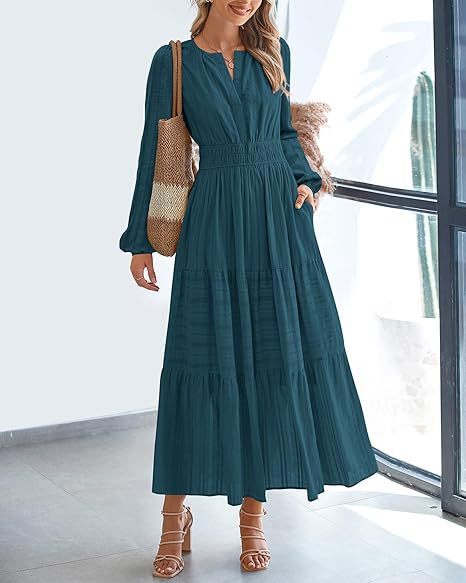 Elegant Princess Dress for Women | V-Neck Long Sleeve Solid Color Slim Fit Dress