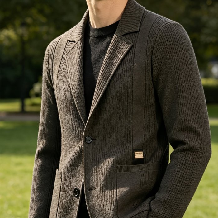 Men's Suit Lapel Knitted Jacket | Light Business & Daily Work Outerwear, Perfect Gift for Him