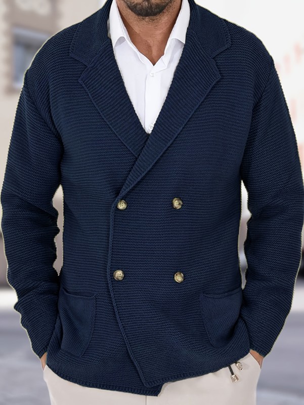 Men's Knitted Cardigan | Lapel Double Breasted Business Casual Sweater for Autumn Winter Commute
