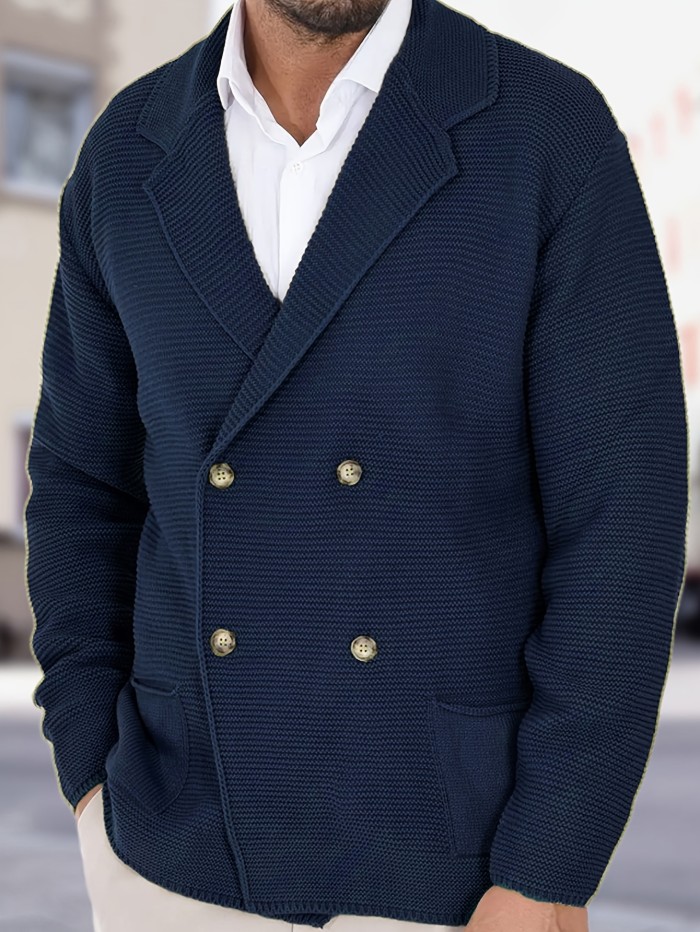 Men's Knitted Cardigan | Lapel Double Breasted Business Casual Sweater for Autumn Winter Commute