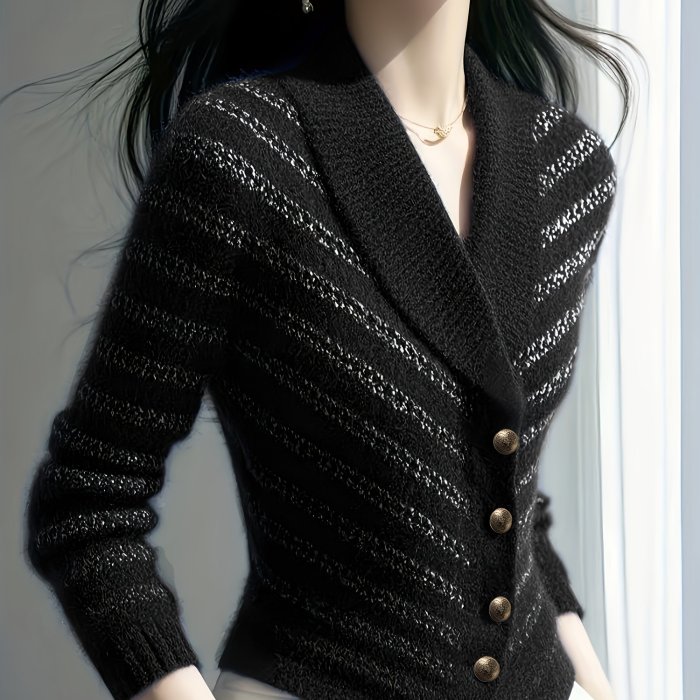 Striped Shawl Collar Cardigan | Elegant Fall Winter Knitwear