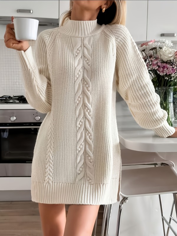 Hem Slit Sweater Dress | Solid Color Fall Winter Women Dress