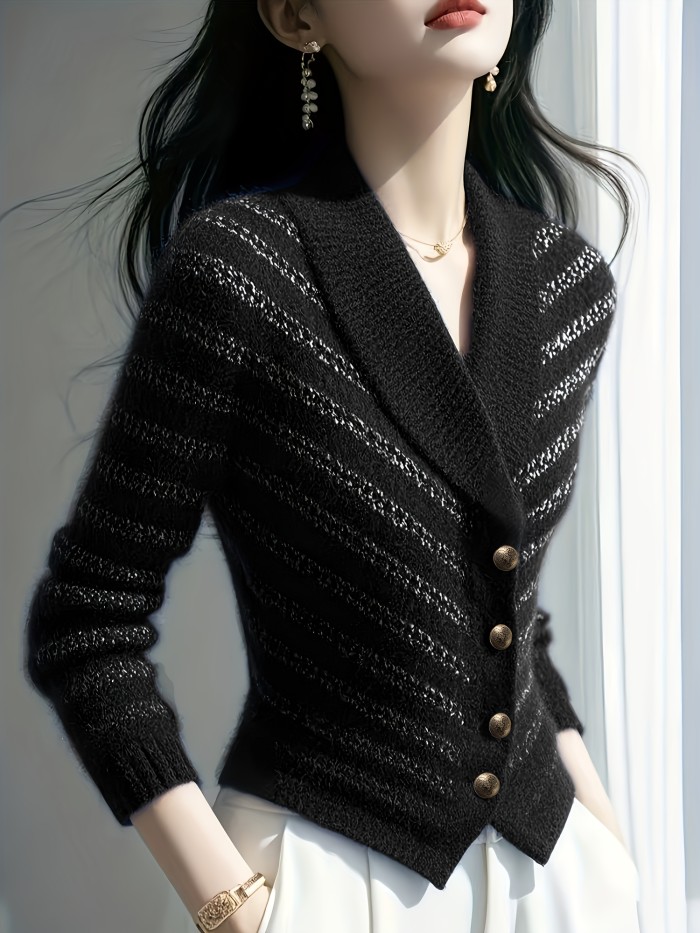 Striped Shawl Collar Cardigan | Elegant Fall Winter Knitwear
