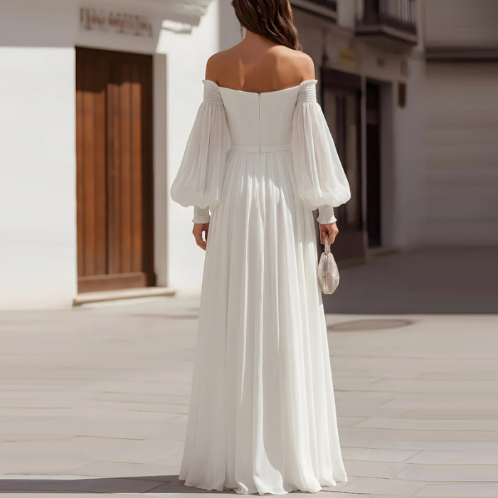 Elegant Off Shoulder Backless Evening Dress, High Waist Slim Wedding Gown