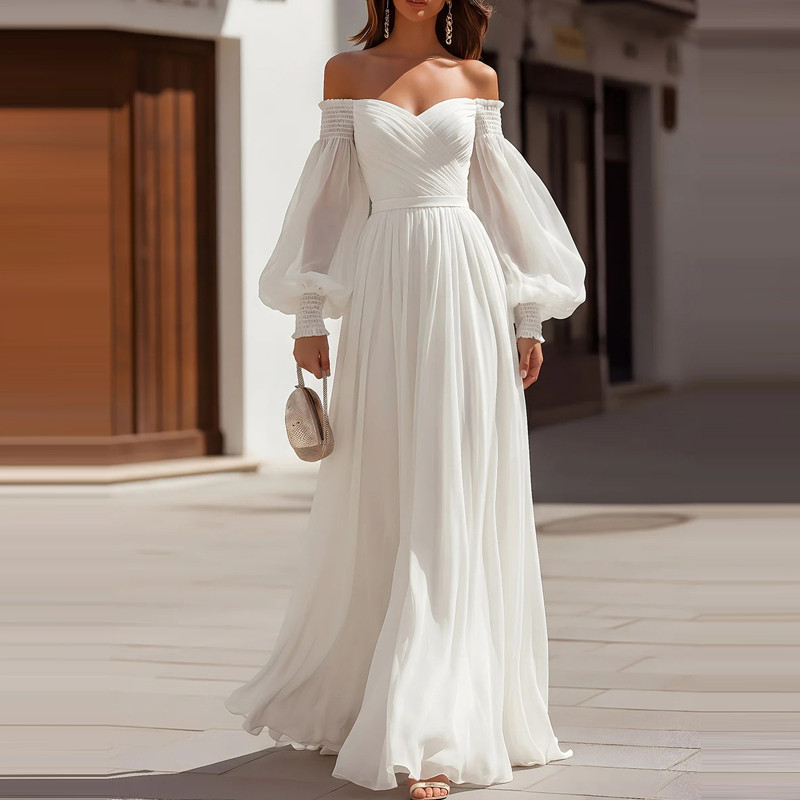 Elegant Off Shoulder Backless Evening Dress, High Waist Slim Wedding Gown