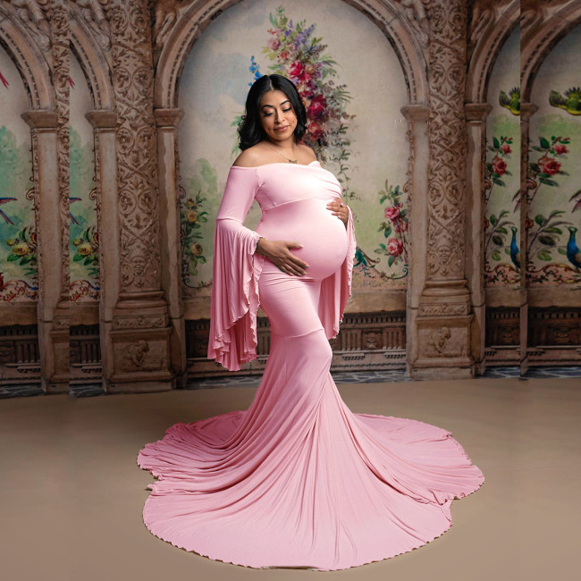 Ruffle Cute Maternity Dresses Photography Long Pregnancy Shoot Maxi