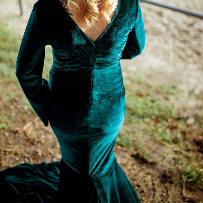 Maternity Dresses for Baby Showers Long Sleeve Pregnant Women Velvet Maxi Gown Dress Sexy V Neck Pregnancy Dress for Photo Shoot