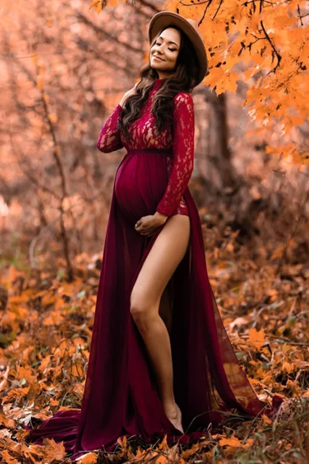 Maternity Side Stretch Lace Dress for Photo Shoot Pregnancy Photography
