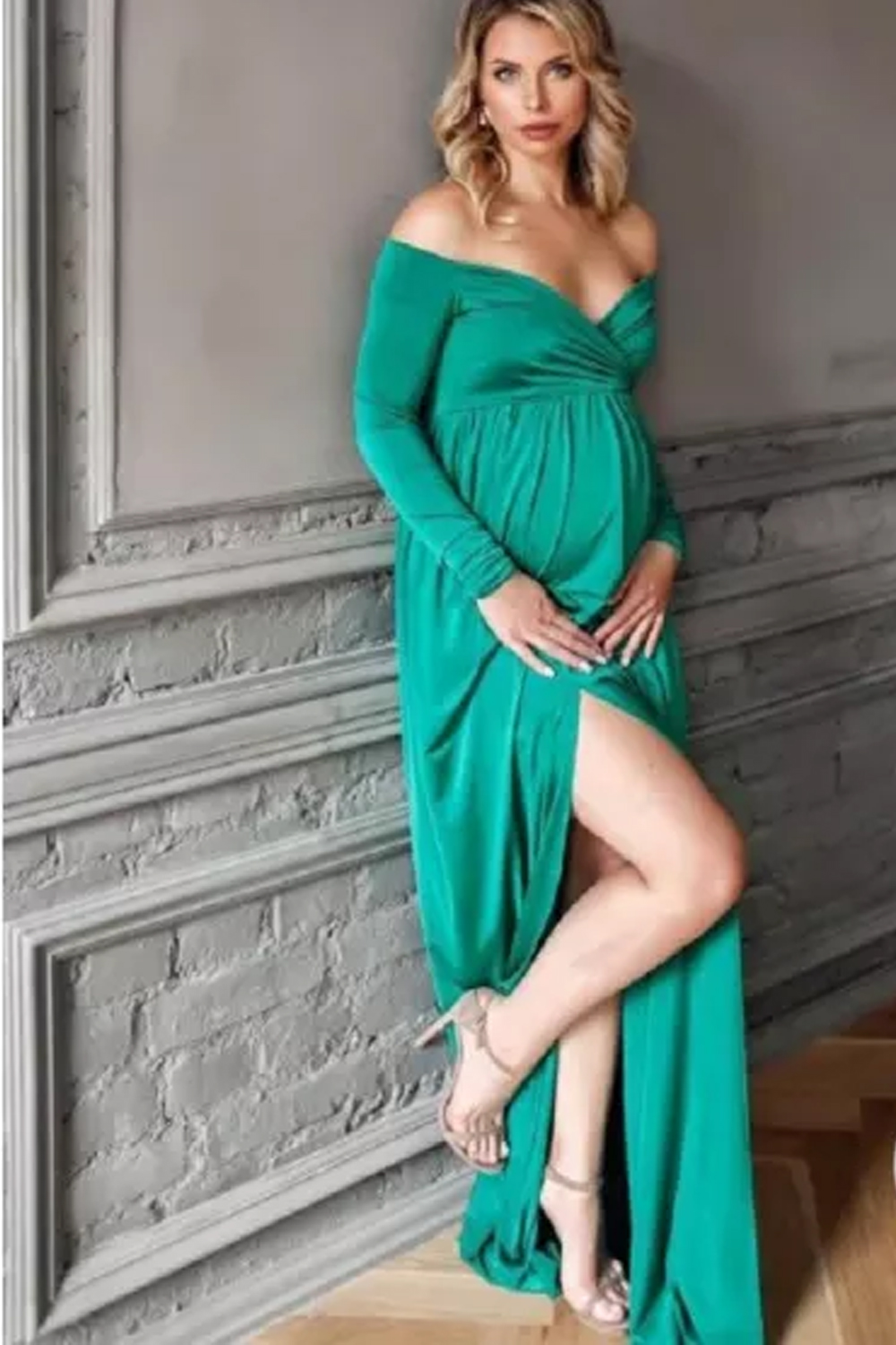 Maternity Photography Long Sleeve Chic Dresses Fluffy Pre Mom Maxi Gown