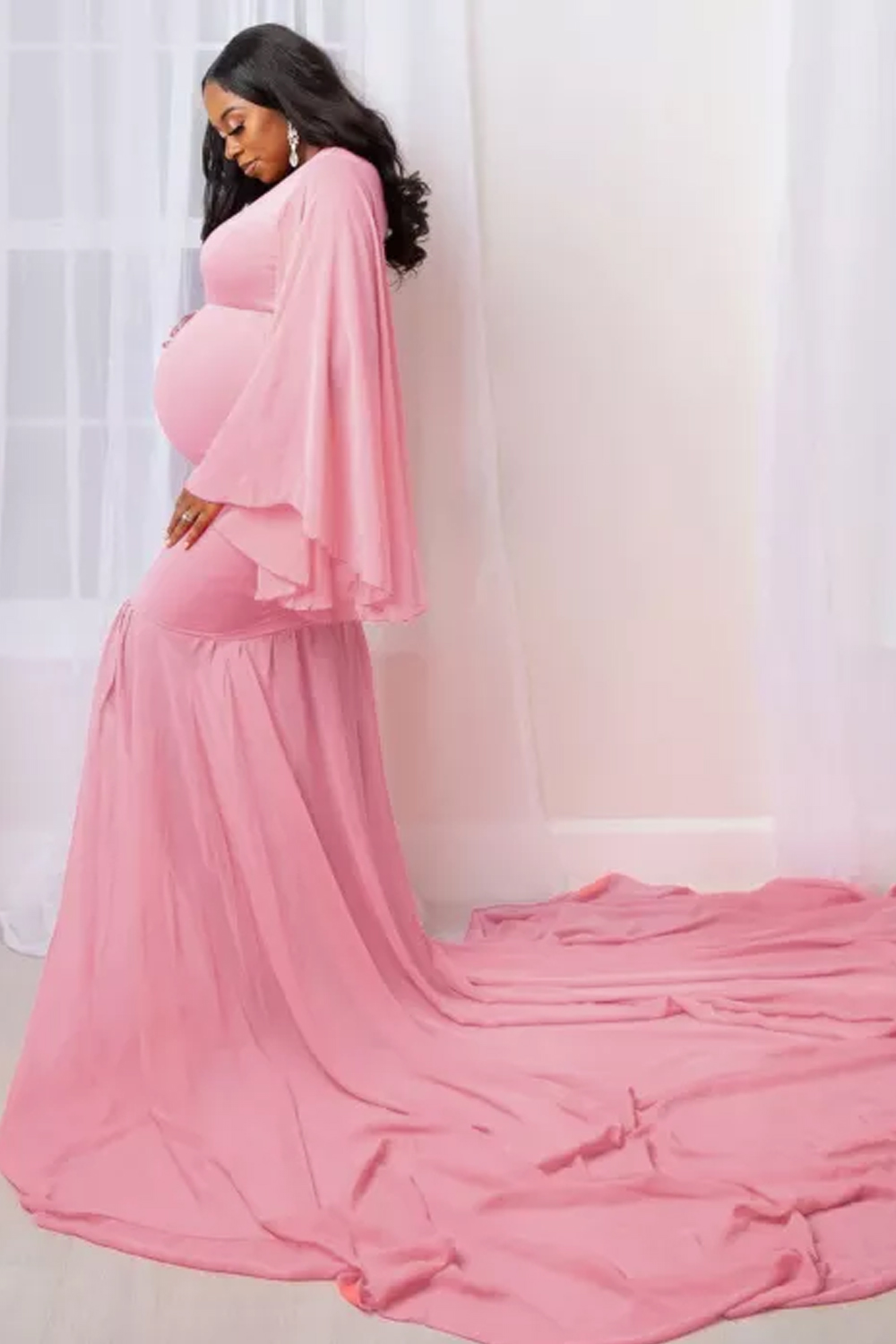 Maternity Dresses for Photo Shoot Pregnancy Baby Shower Vneck Long