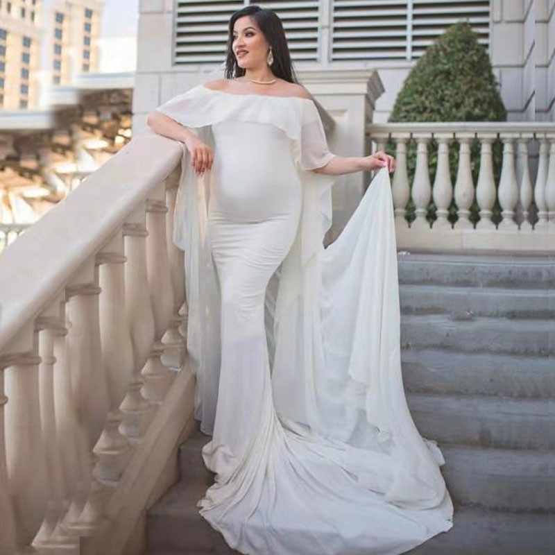 Elegant Shoulderless Stain Long Maternity Dresses for Photo Shoot Maxi Gown Pregnancy Shooting Dress Photo Shoot Props SY21721