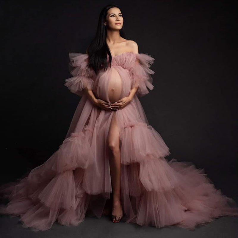 MAYILNSIN Sexy Illusion Long Tulle Robe Puffy Bridal Lingerie Bathgown Maternity Gown For Photoshoot Gown Red Long Wedding Scarf