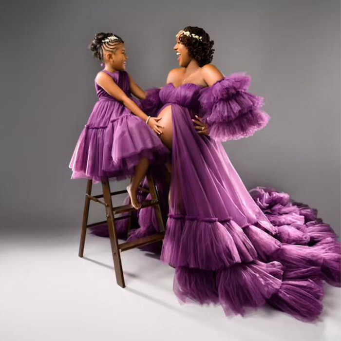Tulle Dress for Maternity Photoshoot Puffy Ruffles Illusion Bridal Lingerie Bathgown SY055