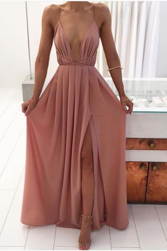Summer Solid Color Sexy Deep V Neck Sleeveless  Wedding Guest Dress