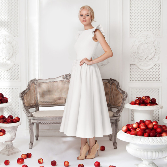 Women Fashion Solid Vintage Pleat  O Neck  Wedding Guest Dresses