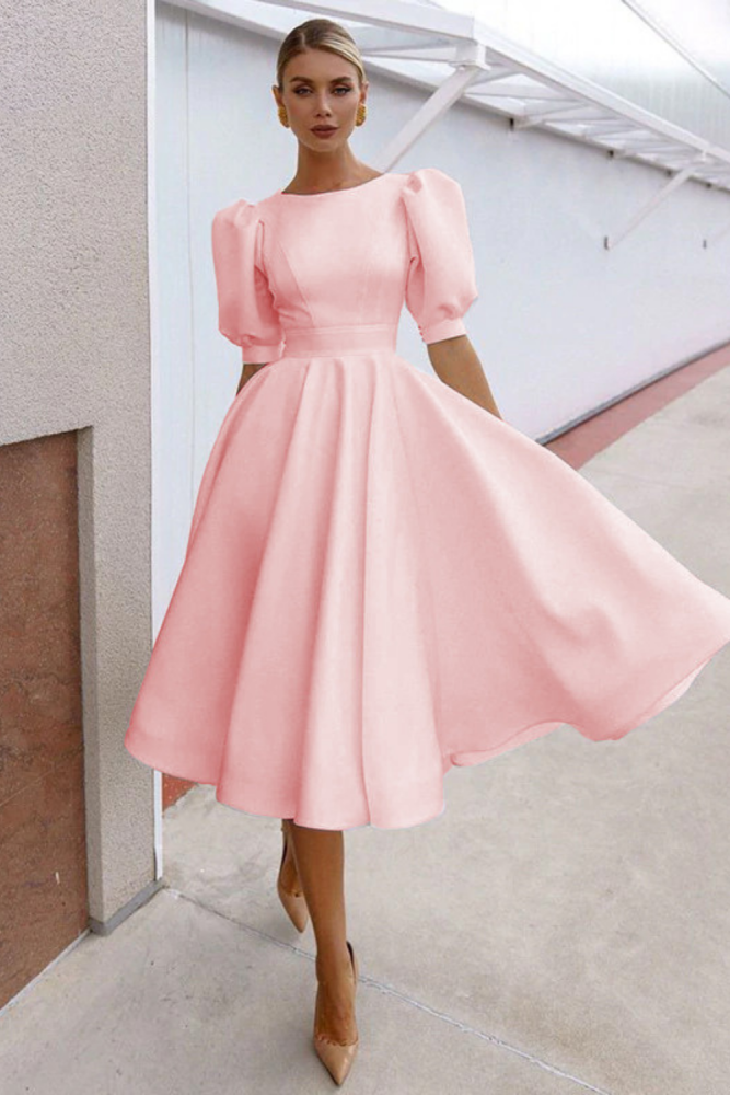 Women New Solid Sexy Short Sleeves Wedding Guest Dresses