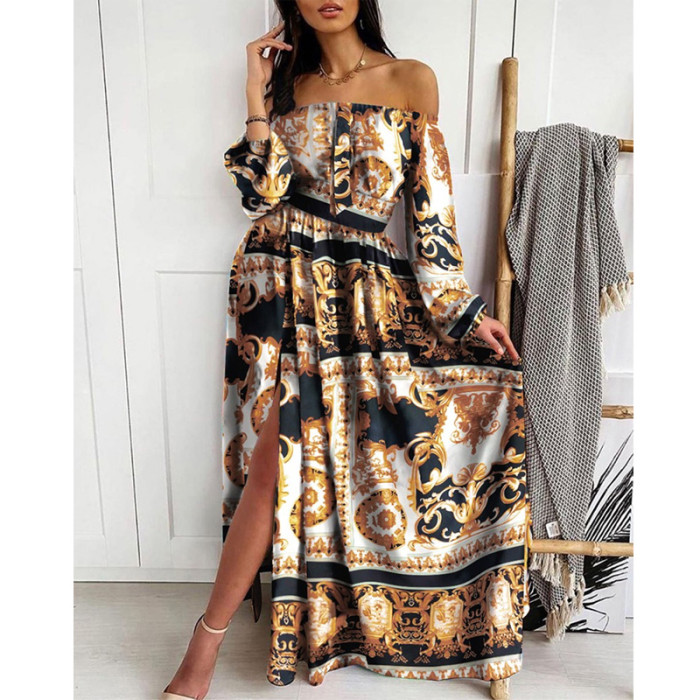 Off Shoulder Colorful Slit Wedding Guest Dresses