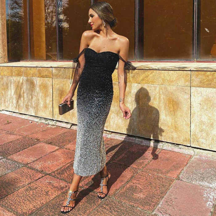 Elegant Off-shoulder Sleeveless Sling Wedding Guest Dresses