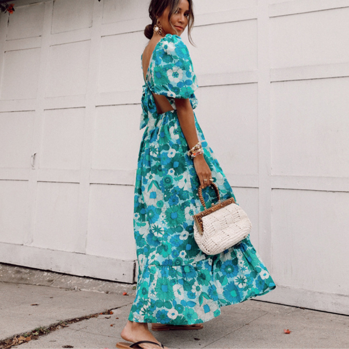 Women Spring Floral Print Long Party  Wedding Guest Dresses