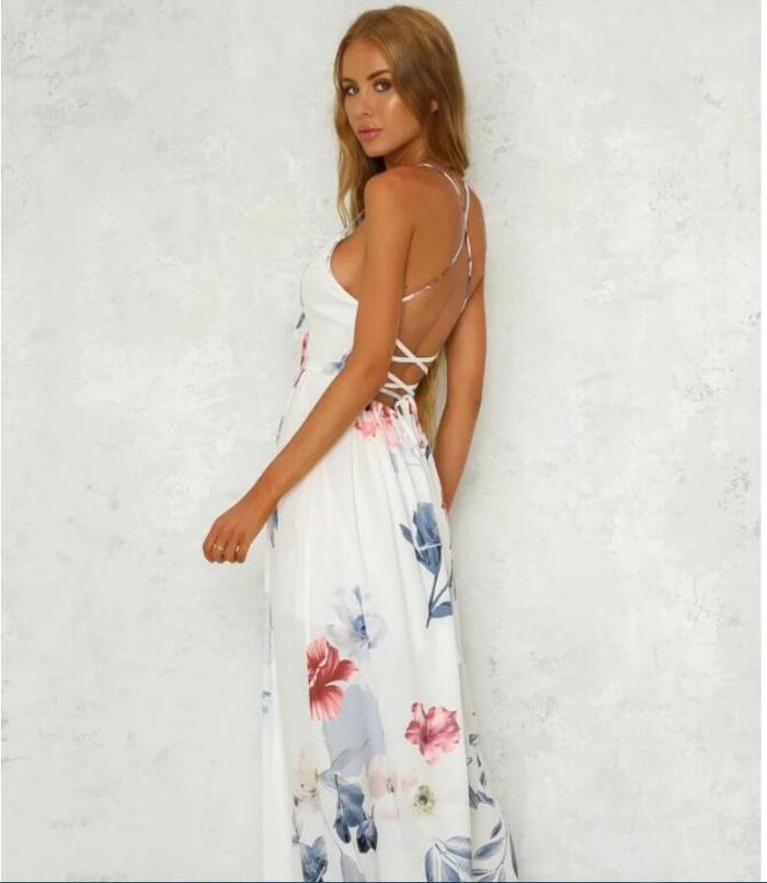 Floral Evening Party Beach  Backless Wedding Guest Dresses