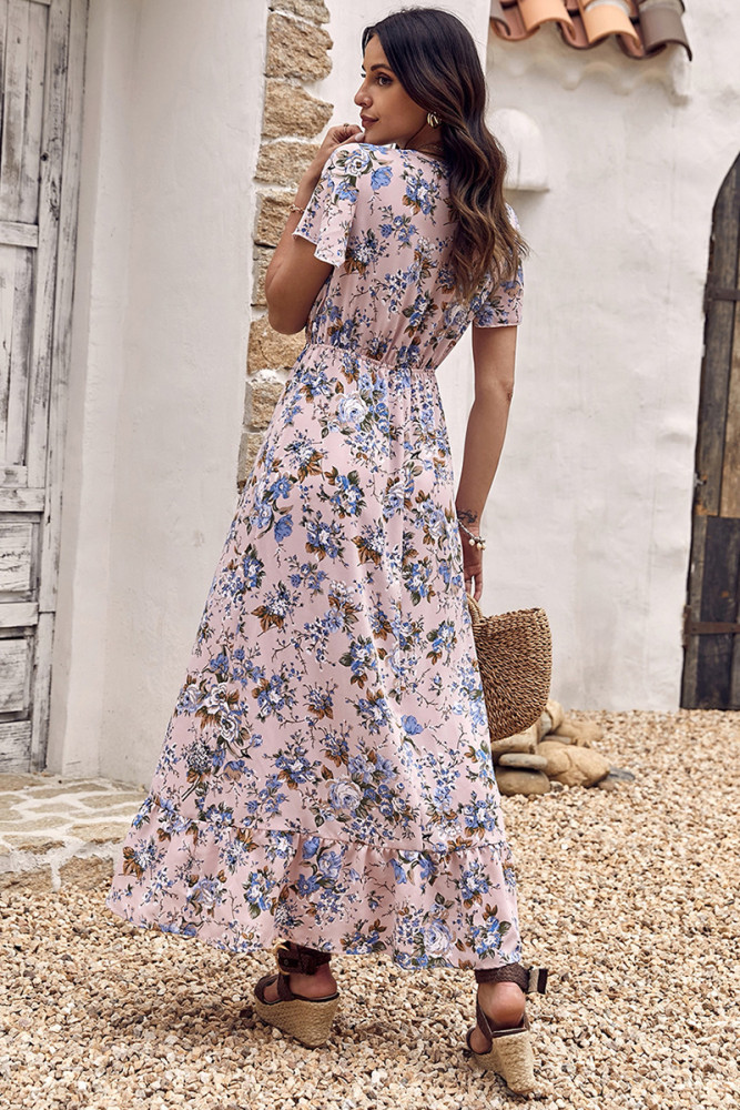 Chiffon Dress Beach Style Floral  V-neck Elegant  Maxi Dresses