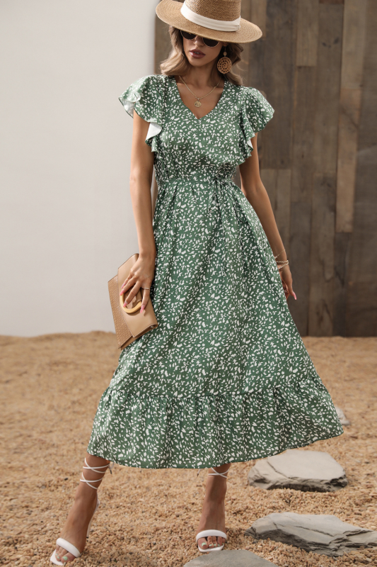 Bohemian Style Casual Short Sleeve Ruffles Female  Maxi Dresses