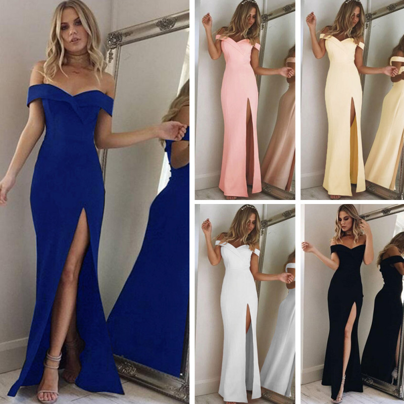 New Elegant Party Dresses Evening Sexy Blue Slim Wedding Guest Dresses