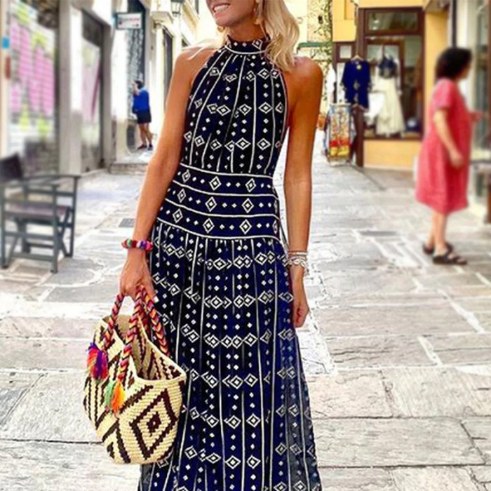 Women's Sleeveless Temperament Print Elegant  Wedding Guest Dresses