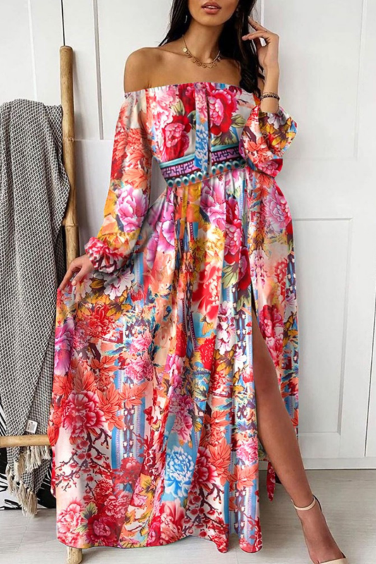 Off Shoulder Colorful Slit Wedding Guest Dresses