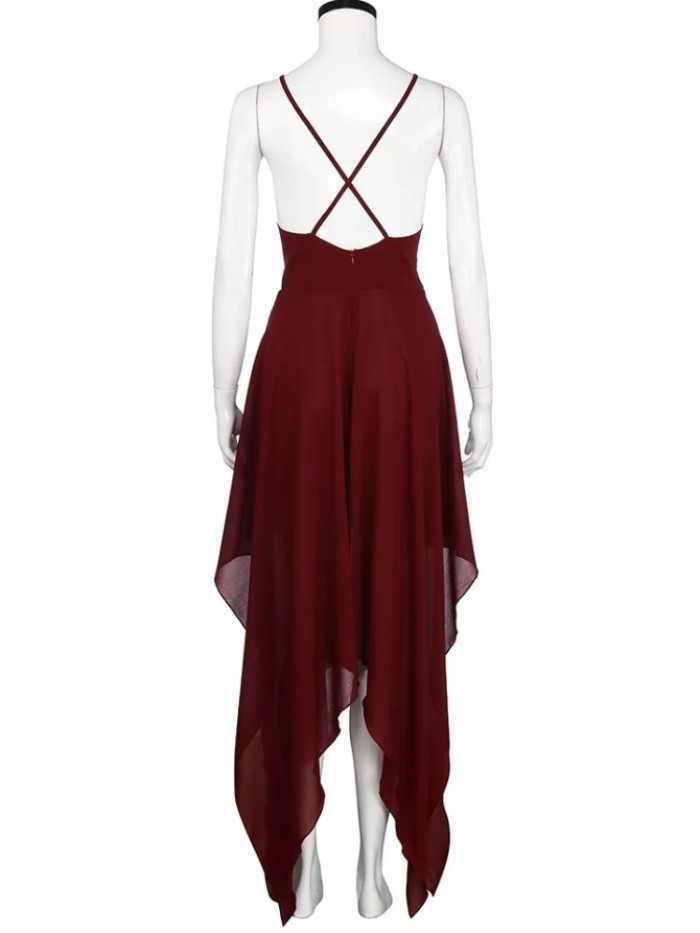 Women's Fashion V-neck Backless Split Suspender Wedding Guest Dresses