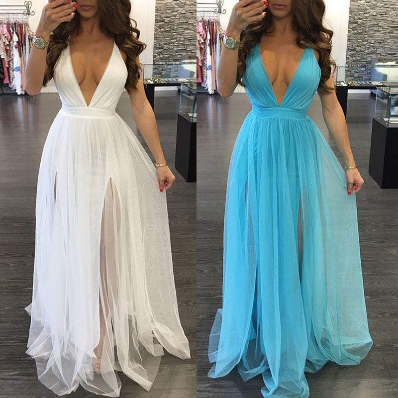 Summer Sexy Women Solid V-neck  Sleeveless Backless Wedding Guest Dresses