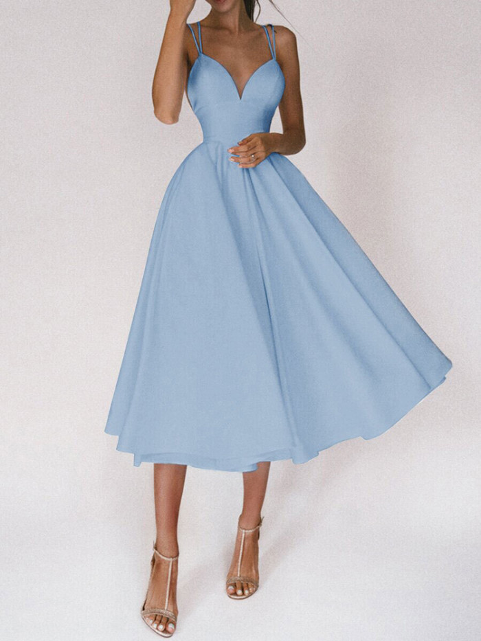 Women's Sling Sexy Fashion Sleeveless V-Neck  Wedding Guest Dress