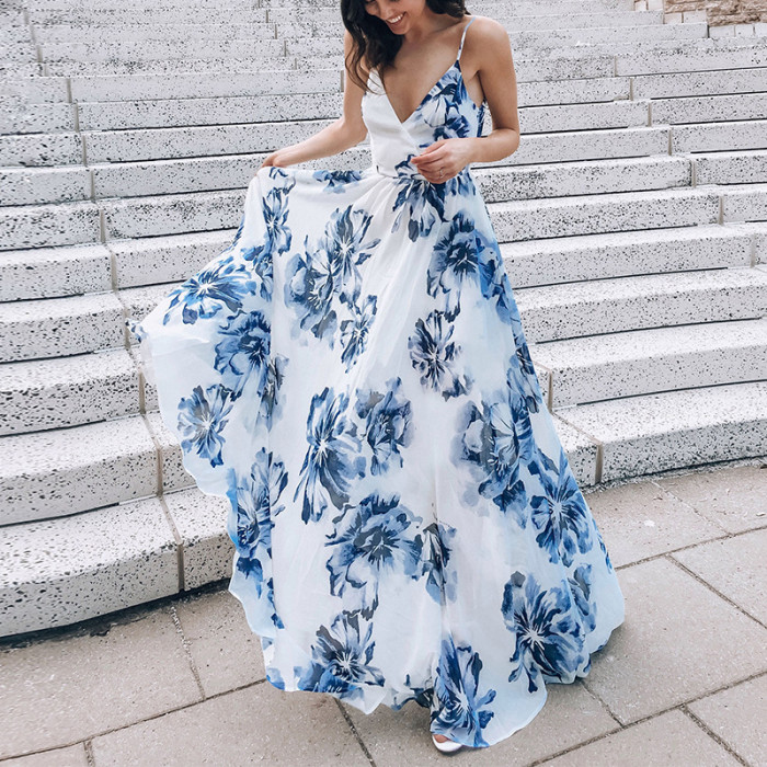 Women's Sexy New Sleeveless Print  Wedding Guest Dresses