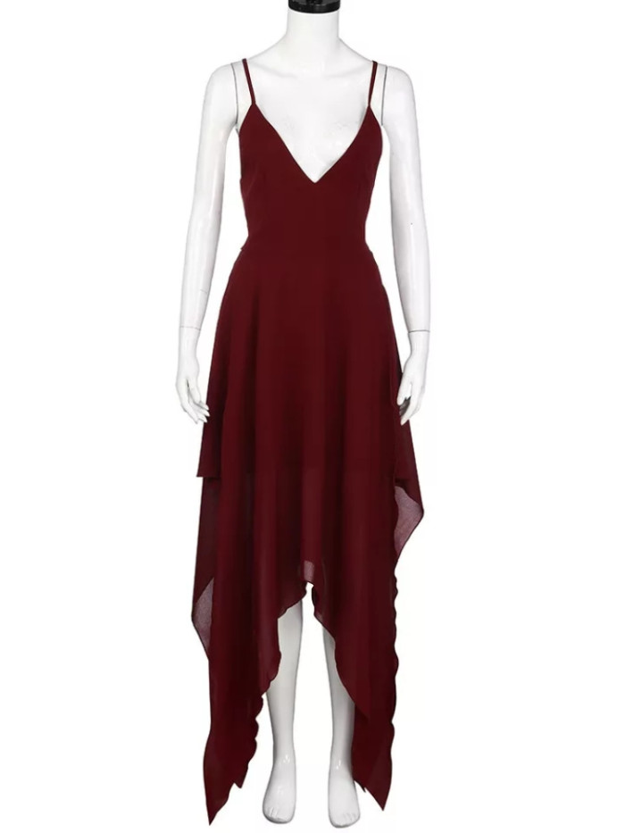 Women's Fashion V-neck Backless Split Suspender Wedding Guest Dresses