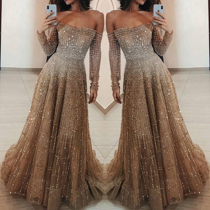 Ladies Lace Sexy Elegant Long Sleeve  Wedding Guest Dress