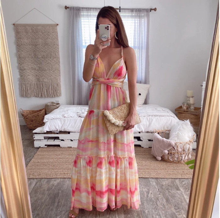 Tie Dye Halter Strapless  Wedding Guest Dresses