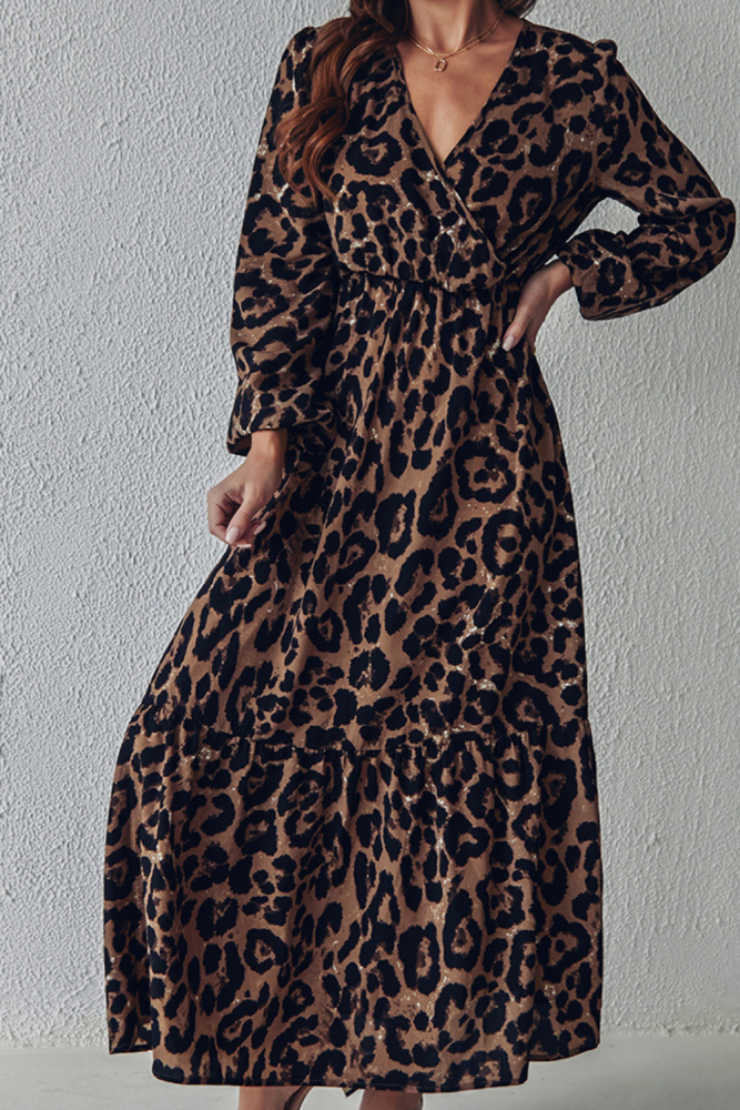 Leopard Print  V Neck Wedding Guest Dresses