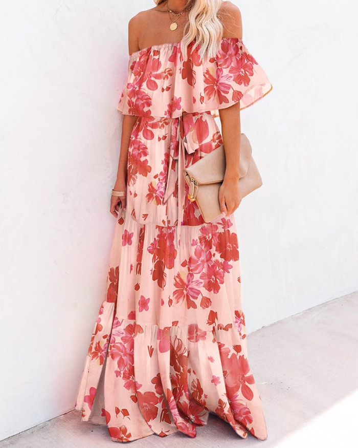 Women Print Bright Ruffled Thin Large Hem Belt  Wedding Guest Dresses
