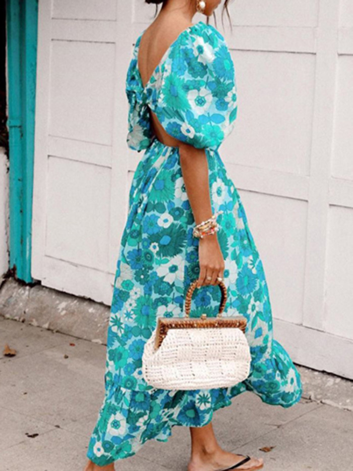 Women Spring Floral Print Long Party  Wedding Guest Dresses