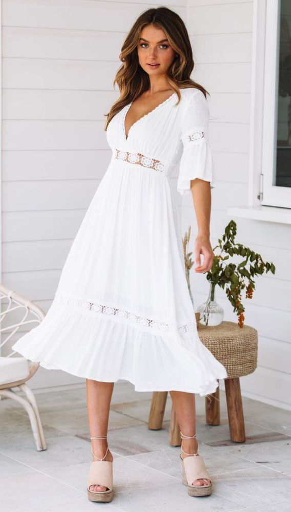 Short Sleeve Hollow Out V-neck   Wedding Guest Dresses