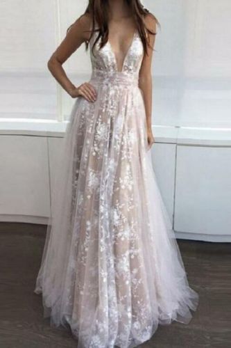 Lace Sleeveless V Neck High Waist A-Line Back  Wedding Guest Dresses