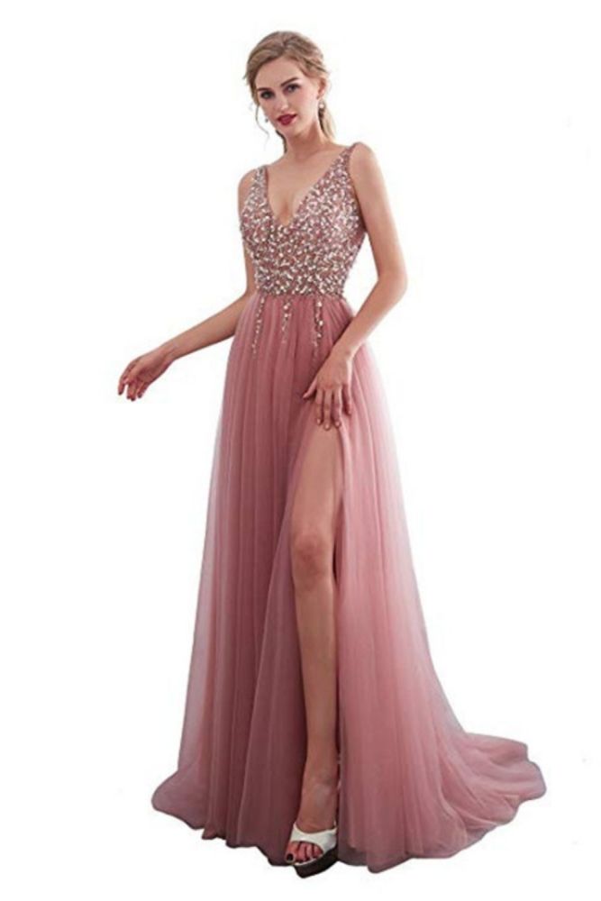 Sexy Evening Party Sleeveless V Neck Wedding Guest Dresses