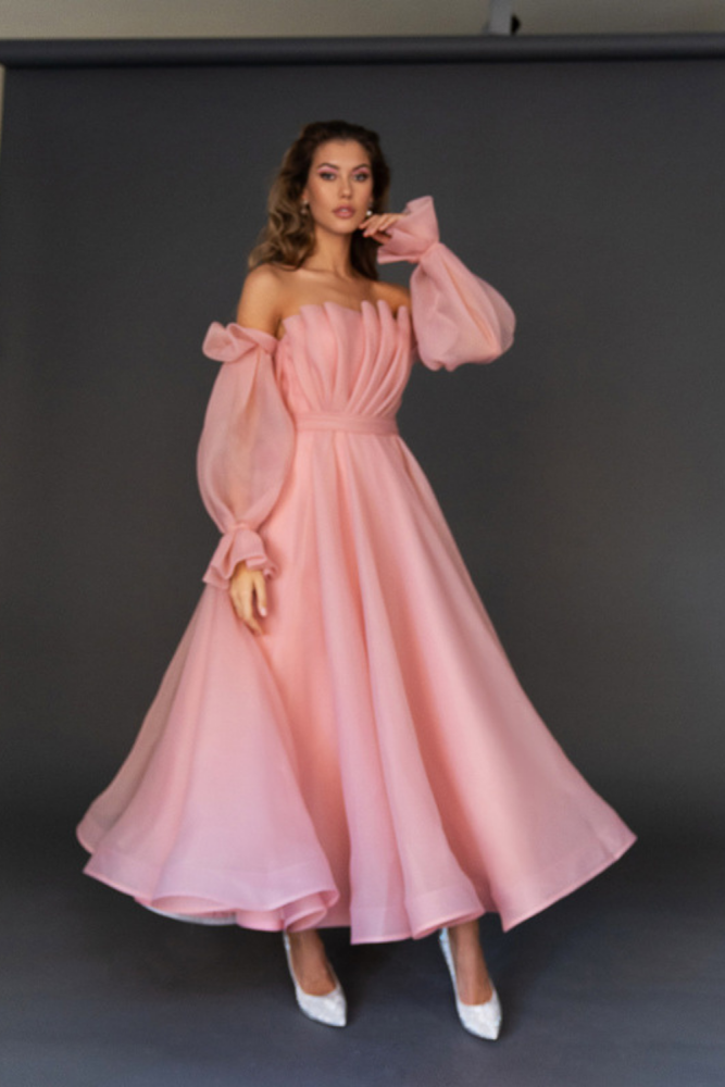 Ladies Casual Long Sleeve Strapless High Solid  Wedding Guest Dresses