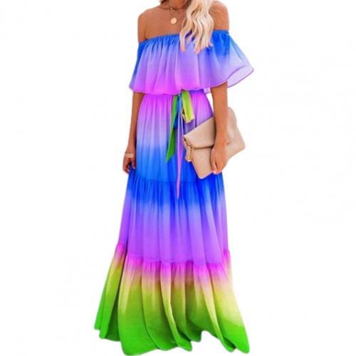 Women Print Bright Ruffled Thin Large Hem Belt  Wedding Guest Dresses