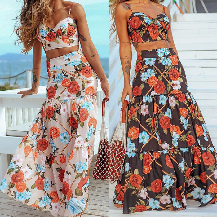 New Women's Sexy Print Sling V-Neck  Wedding Guest Dresses